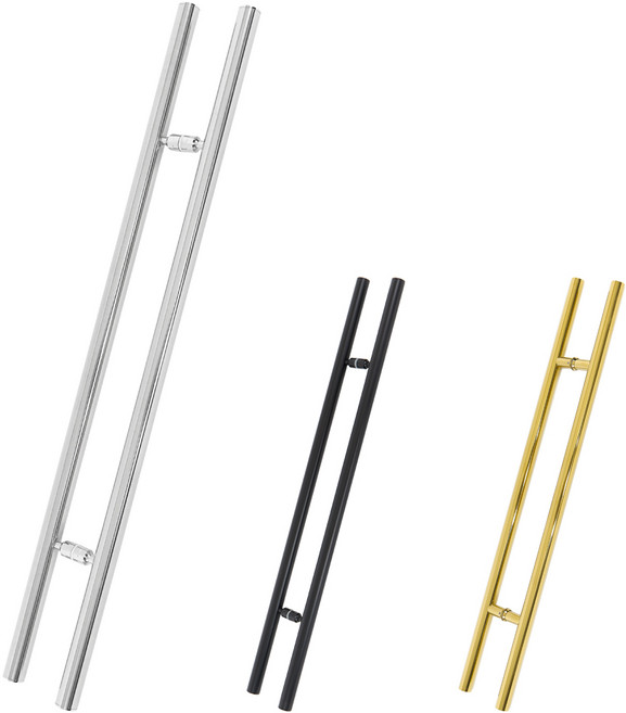 철물이네 강화도어 손잡이 1000x600mm 스텐 원형 H자 유리문, 스텐 실버(홀간격 600mm)