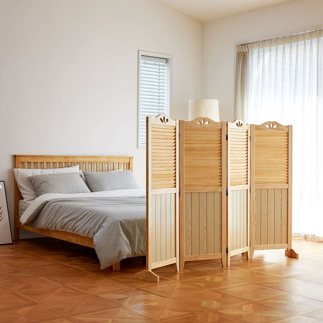 데코지엔 홈 카페 원룸 사무실 원목 인테리어 공간분리 칸막이 가리개 미니 4단 접이식 파티션 2color, 내추럴 색상