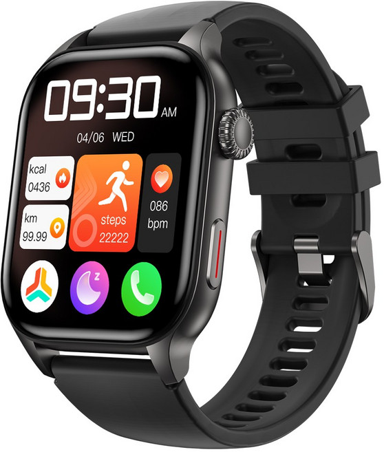블루투스 스마트워치 WAZ 8 통화가능 GPS 아웃도어 운동 헬스시계, GPS + 블루투스, 5.1cm, 블랙