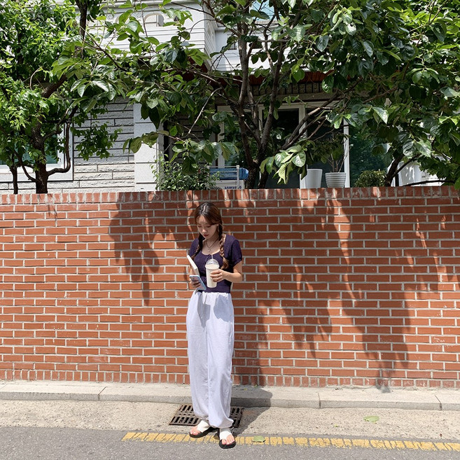 토마토팩토리 여성용 버블티 밴딩 와이드 조거 트레이닝 팬츠