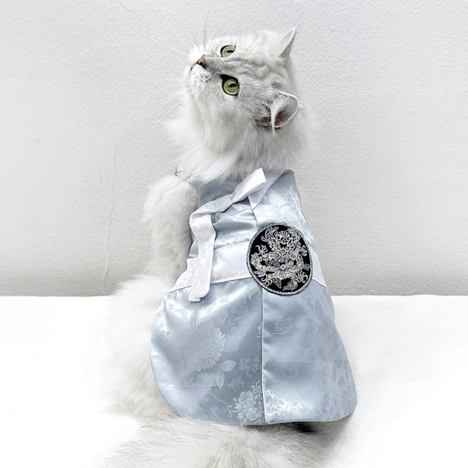 호나미네 강아지한복 고양이한복 비꽃 왕자 한복, 실버, 1개
