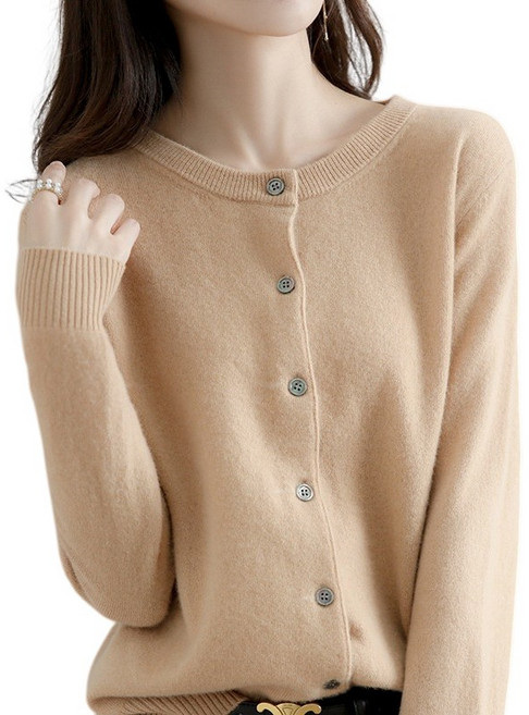 여성용 베이직 라운드넥 부드러운 긴팔 니트 가디건 간절기룩 Women's Cardigan S98916