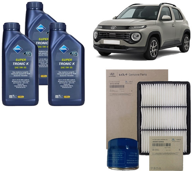 캐스퍼 1.0 가솔린 아랄 수퍼트로닉 K 5W30 SP 3L 엔진오일 순정 필터 세트 02503-O6100, 1개