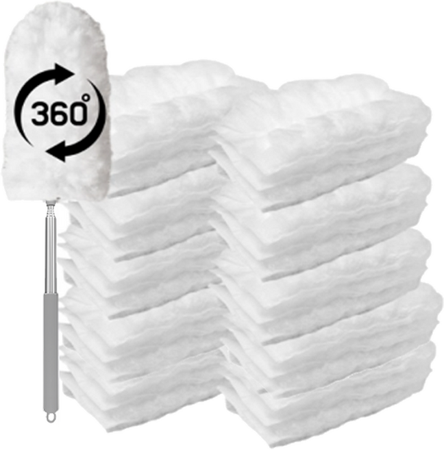 Mitclear 정전기 길이조절 먼지털이 화이트 (핸들1+리필10) 1세트 차량용 가구 먼지청소 에어컨 키보드 청소도구 튼튼한 신축봉