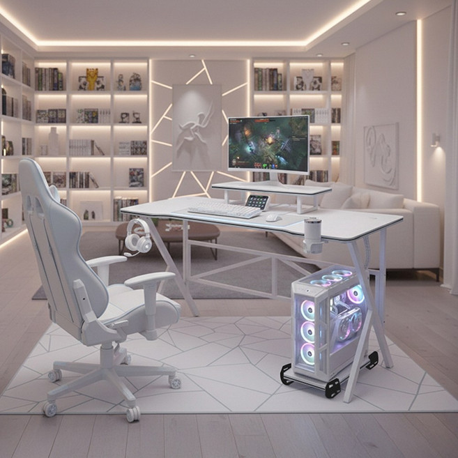 엑시론 다용도 볼텍스 홈 게이밍 카본패턴 컴퓨터 데스크 책상 (+악세사리 세트), 화이트