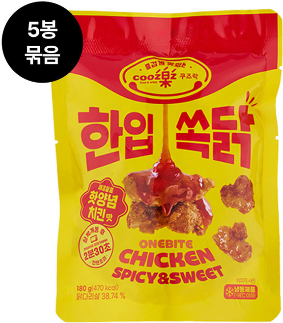 쿠즈락 한입쏙닭 포켓치킨 핫양념치킨맛 180g x 5봉