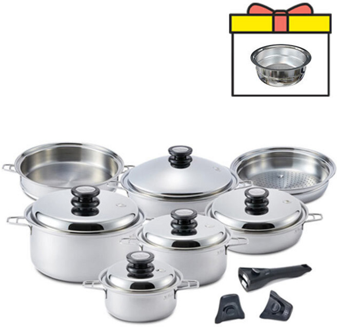 [JKLIVING] 마마르떼 그랜드 마스터세트 마스터세트 스타터세트 - 316Ti 티타늄 통5중 스테인레스 프리미엄냄비 세트 뚜껑까지 316Ti, 마스터세트+24스티머, 316Ti스테인레스
