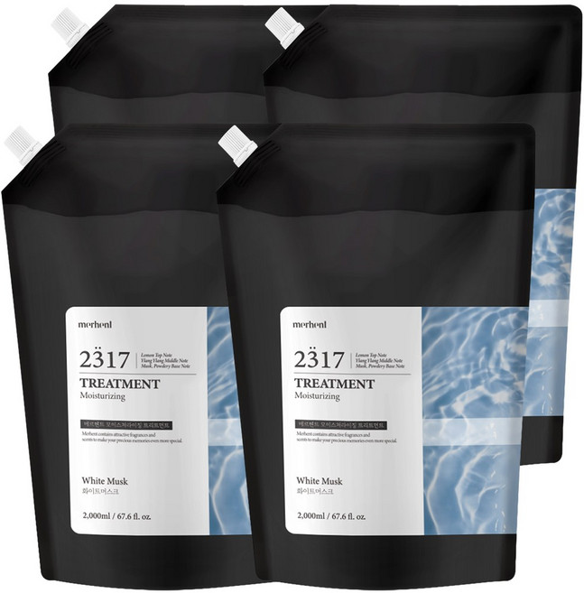 3+1 메르헨트 모이스처라이징 퍼퓸 트리트먼트 리필 2000ml 화이트머스크향 대용량 향기좋은 향좋은 향수 리필 린스 컨디셔너 헤어팩 단백질 모텔 호텔 업소용, 4개, 2L