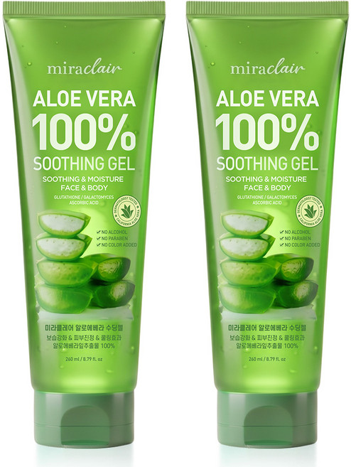 미라클레어 알로에베라 순도100% 무알콜 수딩젤 수분가득, 2개, 260ml