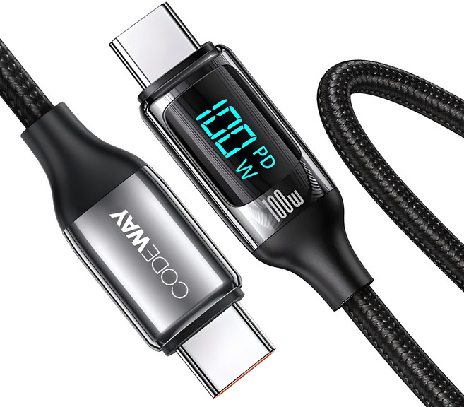 코드웨이 디스플레이 PD 100W C타입-C타입 초 고속충전 케이블, 2m, 블랙, 1개