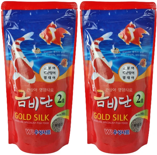 금비단 골드실크 중형입자 2호 잉어&금붕어 관상어 영양사료 250g*2개, 250g, 2개 - 쿠팡