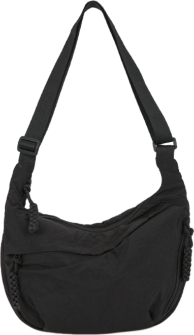 MOONBAG 尼龍布 斜背包 耐磨尼龍布料 滑順可調背帶, 黑色