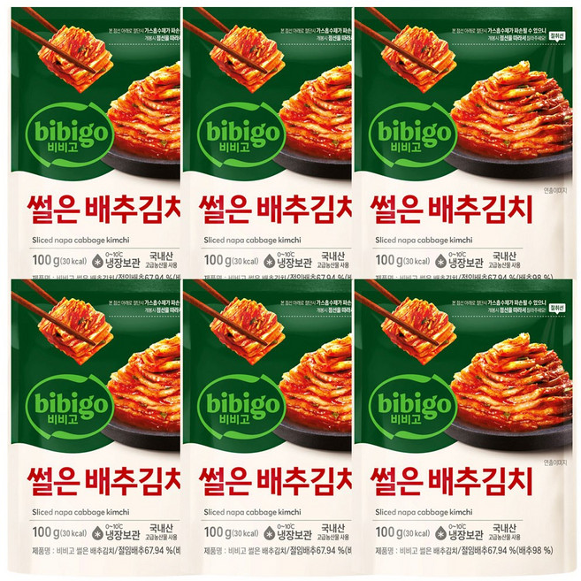 CJ 비비고 썰은 배추김치, 100g, 6개