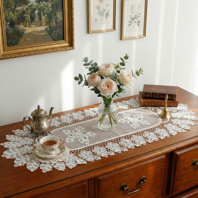 카타리나 레이스 러너 롱길이 선택1, 30cmx75cm, 화이트