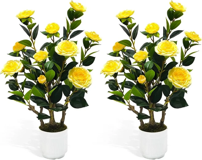 2팩 인조 부겐빌레아 나무 3피트 실크 플라스틱 화분에 담긴 꽃이 있는 식물 가정 및 사무실용, 09 Yellow-2FT