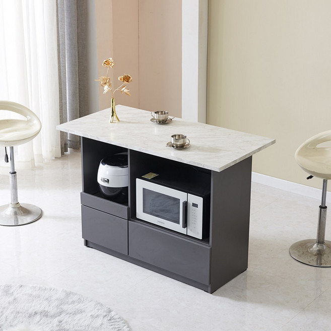 가온리빙 올리앤 1200 아일랜드 식탁 겸 렌지대 홈바/아일랜드식탁, 서랍형그레이+화이트대리석무늬상판