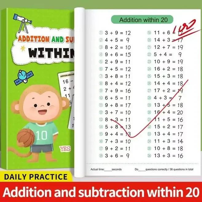 덧셈과 뺄셈 산수 연습장 빠른 계산 수학 훈련 수학 산수 책 10-100, 02 Arithmetic within 20