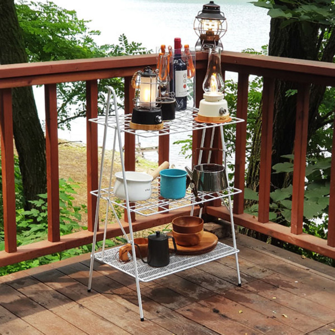 캠핑 3단 선반 폴딩 철제 쉘프 접이식 테이블