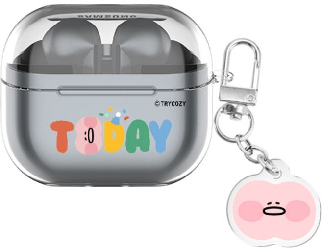 말랑말랑 키치 레터링 버즈라이브/버즈3/버즈3프로 클리어 케이스 +아크릴 키링 세트, 투데이, 버즈3/버즈3프로(공용)