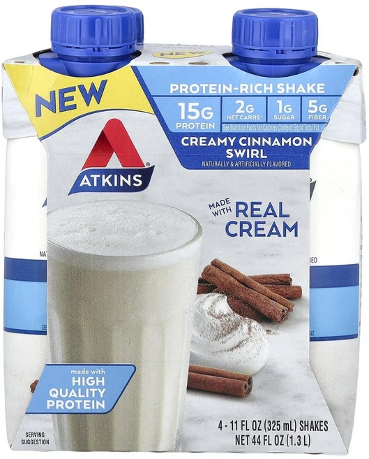 앳킨스 단백질 쉐이크 크리미 시나몬 스월 4 쉐이크 Atkins Protein Rich Shake Creamy Cinnamon Swirl Shakes, Atkins, Protein-Rich Shake, Cr, 325ml, 1개 - 쿠팡