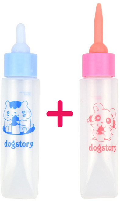 소동물 젖병 아기 햄스터 기니피그 토끼 다람쥐, 블루 쇼트 + 핑크 롱, 1개