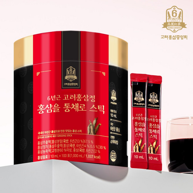 고려홍삼중앙회 6년근 고려홍삼정 홍삼을 통채로 스틱 +쇼핑백, 10ml, 300개