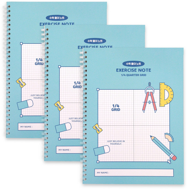 인디고어린이 초등 학교생활 수학풀이노트 (4분할 모눈 스프링), 3개, 블루