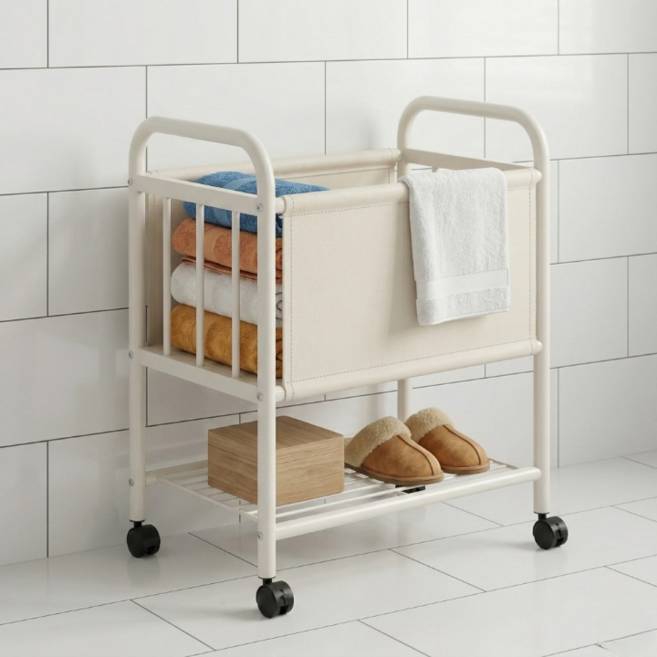 아리픽스 이동식 트롤리 빨래바구니 다용도 수납 360 회전 바퀴형 슬림 디자인, 화이트WH120, 2단