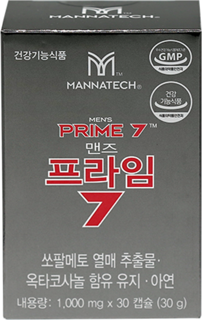 맨즈프라임7 남성건강 자신감 건강한 전립선지원 소팔메토 옥타코사놀 아연, 1개, 30정