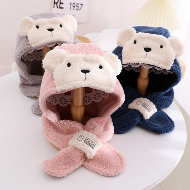 유아 아동 어린이 곰뽀글귀달이머플러 귀도리모자 목도리 세트모자 선물 어린이집 유치원