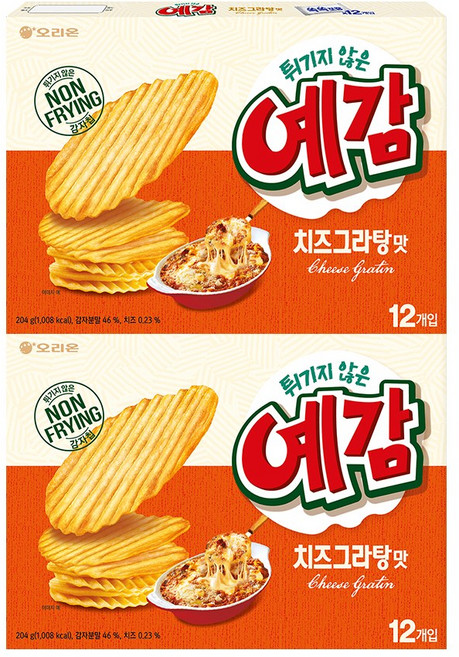 오리온 예감 치즈그라탕맛(12봉지) x 2통(+밀크츄 2개포함), 2개, 204g