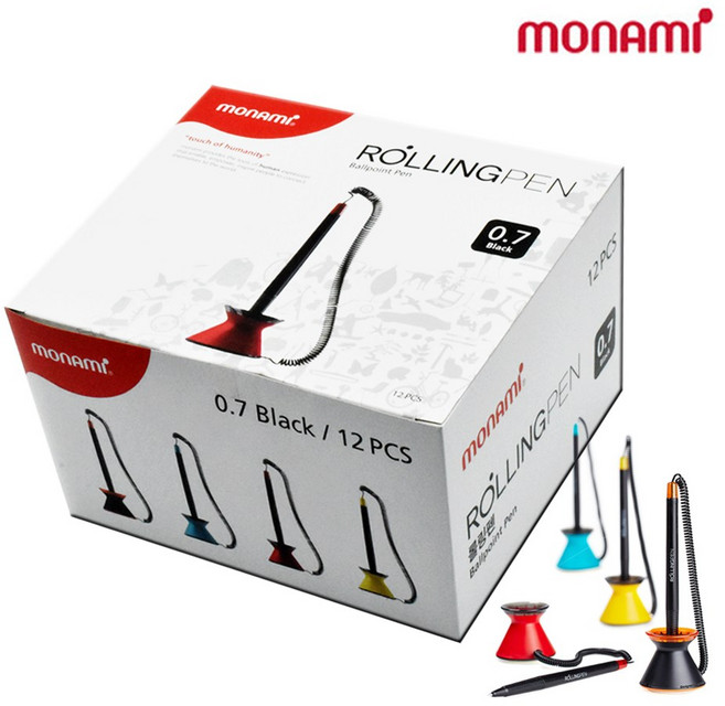 [영번지몰] 모나미 롤링펜 0.7mm 부착형 데스크 볼펜, 바디색상랜덤_1다스, 12개