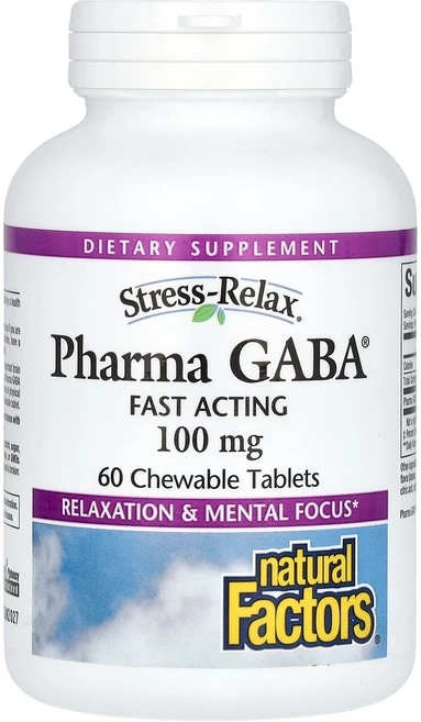 Natural Factors Stress-Relax Pharma GABA 100mg 츄어블 정 60정(1정당 50mg), NaturalFactorsStressRelaxPharm, 1개 - 쿠팡