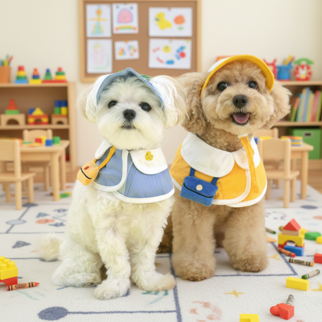 새싹 유치원 케이프 모자 세트 고양이 강아지 산책 가을옷 단체복 등원복 촬영 소품 장식, 1개, 옐로우