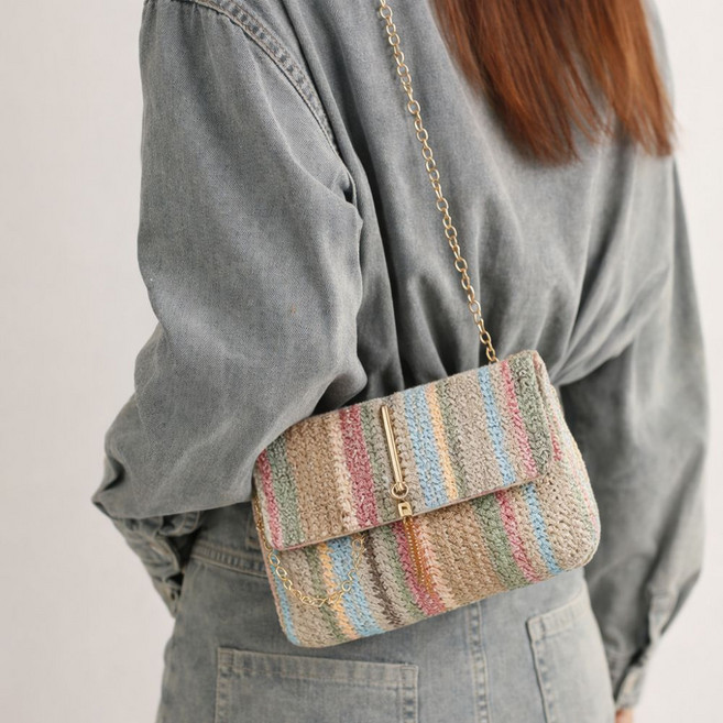 여성 파스텔 짜임 체인 크로스백 미니백 봄 여름 데일리 숄더백 2WAY