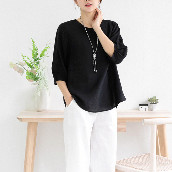 벨 7부 인견 블라우스 9color / 빅사이즈 F XL 2XL (55~99) / 여름 무지 솔리드 플라워 체크