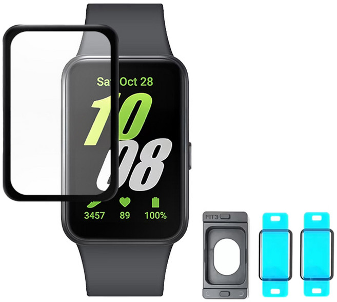 삼성 갤럭시핏3 액정보호필름 2매 구성 굴곡커버 풀커버 강화유리 부착지그 부착가이드 포함 galaxy fit3, 1개