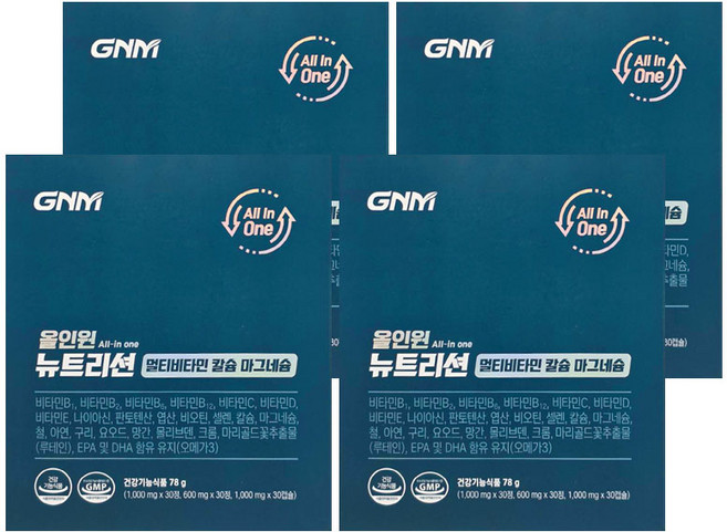 GNM 올인원 뉴트리션 멀티비타민 칼슘 마그네슘, 30회분, 4개