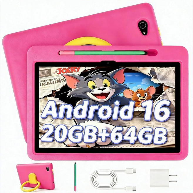 2026 Upgraded Android 16 Kids Tablet 10 inch Tablet for Kids with 20GB RAM 64GB ROM 1TB Expand 6, Pink