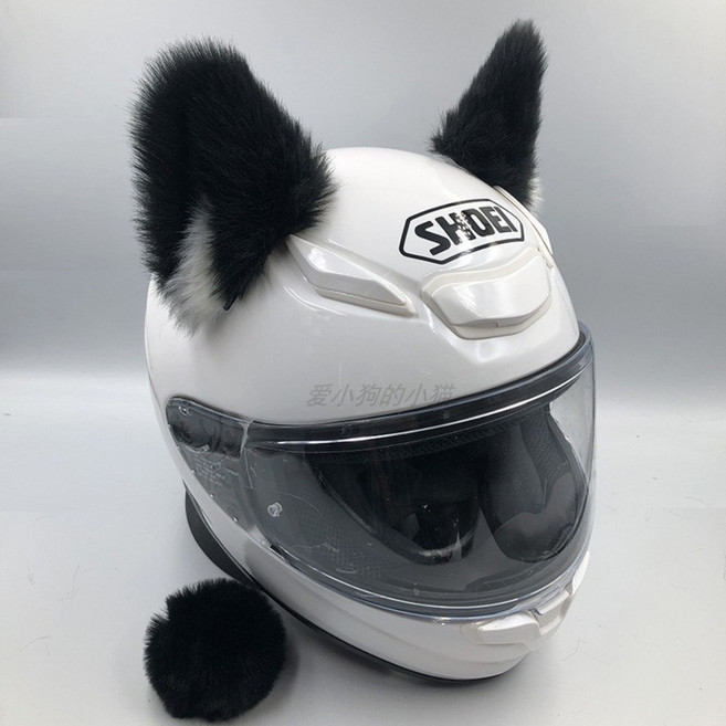 액세서리 오토바이 자전거 스노우보드 스키 헬멧 귀 장식 고양이귀 악세사리, 원사이즈, 검정 귀 + 꼬리, 1개