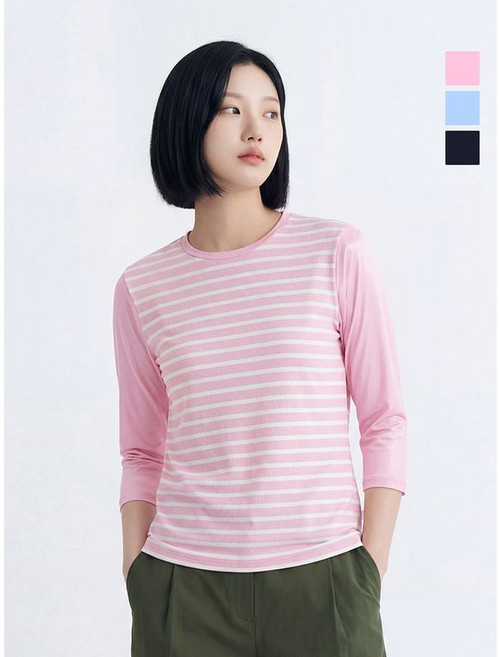 웨스트우드 우먼 스트라이프 7부 라운드 티셔츠(WO2WCTR428)