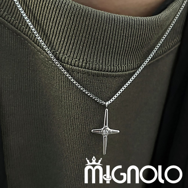 MIGNOLO 鈦鋼項鍊 男生項鍊 鋼鍊 嘻哈項鍊 十字架項鍊 星芒