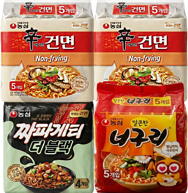 신라면건면 8입 + 너구리 5입 + 짜파게티 더블랙 4입 (총 17입), 17개
