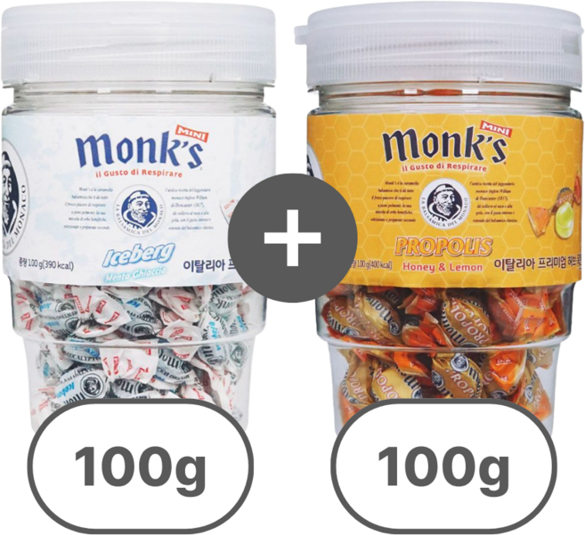 몽스 아이스버그 100g + 프로폴리스 100g 이태리 허브 목 캔디 SET, 2개, 200g