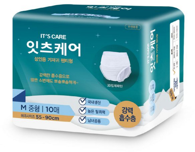 잇츠케어 국내생산 성인용 기저귀 팬티형 1팩, 중형