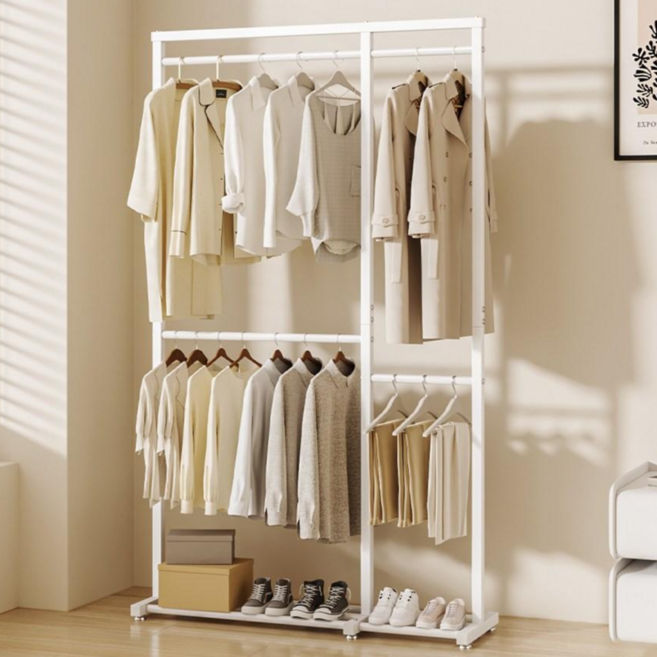 라보토리 철제 스텐드 이동식 2단 행거, 화이트B