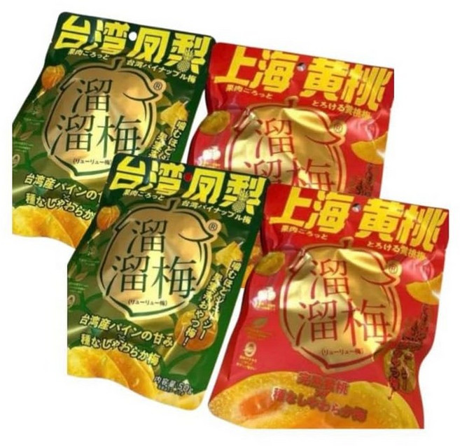 LiuLiuMei 류류메이 2종 아소트 溜溜梅 대만 파인애플매실 황도매실 50g 4봉 세트 씨없는 매실