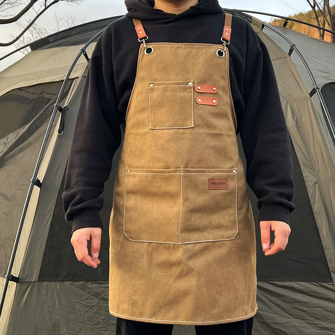 캠핑 바베큐 요리 앞치마 고급 캔버스, 올리브그린, 1개
