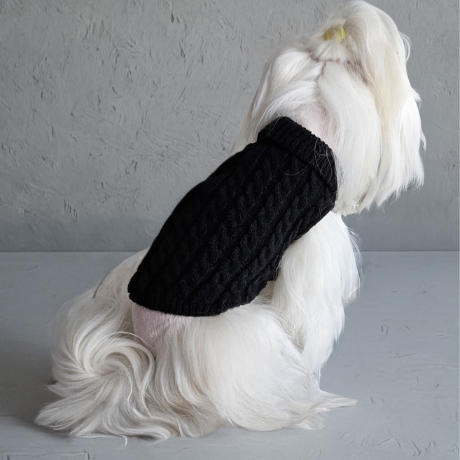 강아지 니트 스웨터 겨울 꽈배기 디자인 반려동물 의류, 1개, 블랙