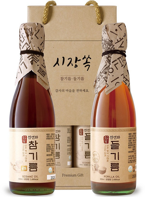 시장쏙 전연화 참기름 골드 + 전연화 들기름 선물세트 1호, 1세트, 300ml